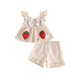 thumbnail image 1 of Conjunto de verano para bebé niña pequeña: top sin mangas y shorts con estampado de fresas, bordado, cuadros, lazos y volantes., 1 of 9