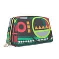 thumbnail image 2 of Large Clutch Leather Makeup Bag, Geometric Patchwork Art Travel Toiletries Bag, Ladies Cosmetic Storage Bag, 2 of 8