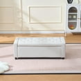thumbnail image 2 of Storage Ottoman Bench with Safety Hinge, Upholstered Entryway Bench with Button Tufting, Diamond Stitching and Wood Frame, Fabric Storage Seat for Living Room and Bedroom End of Bed, 48 Inch, Beige, 2 of 6
