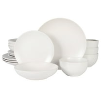 Gibson Home Queenslane 16 Piece Plates and Bowls Dishes Stoneware Dinnerware Sets - Matte White