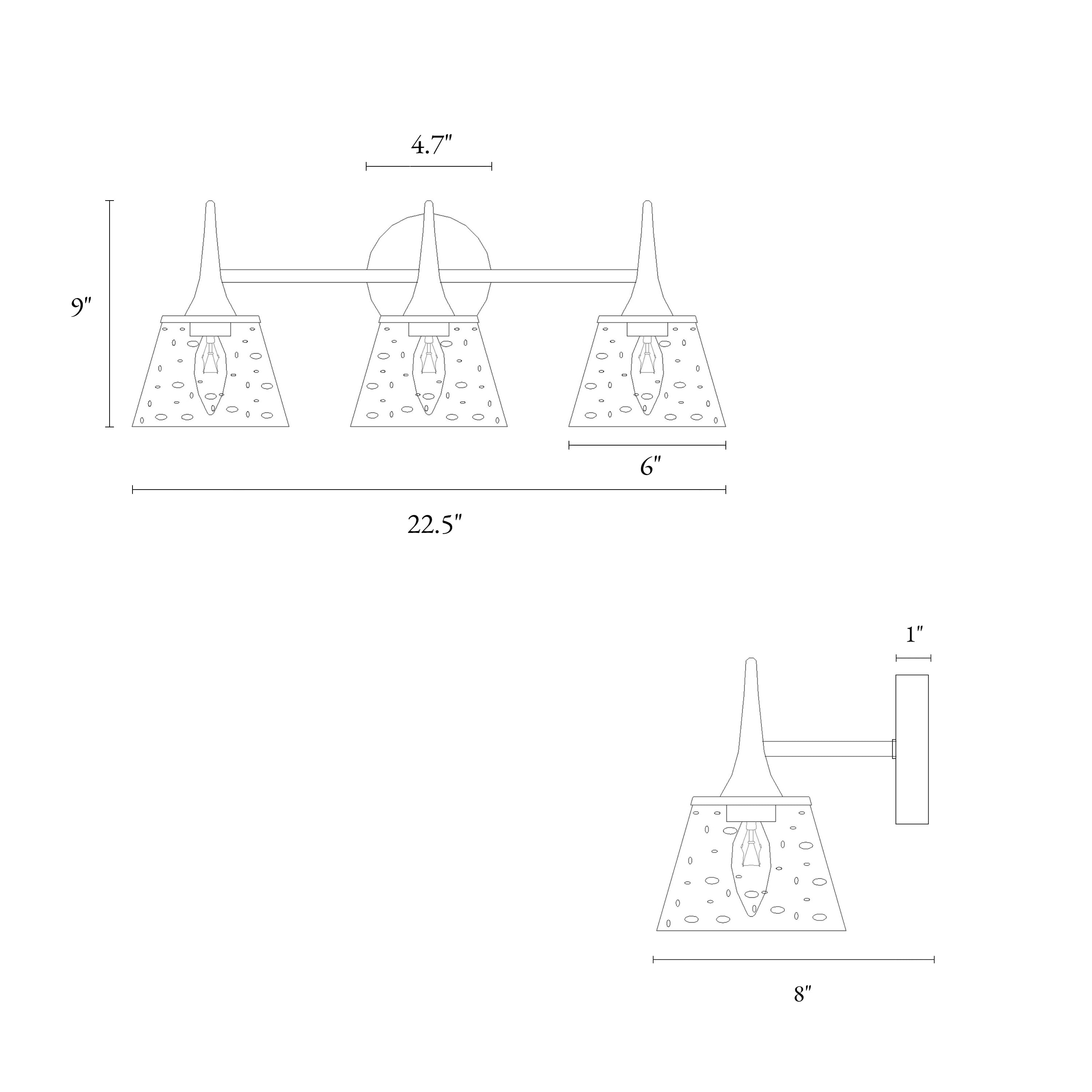LNC Gold 3-Light Bathroom Vanity Light with Seeded Glass Conical Shades, Dimmable
