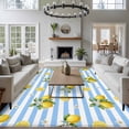 thumbnail image 4 of Summer Fruit Washable Living Room Rugs 5'x7', Watercolor Yellow Lemon Rustic Flower Blue Stripes Low Pile Throw Large Area Rugs Non-Slip Sturdy Edge Binding Carpet for Dining Room Bedside Kitchen, 4 of 9