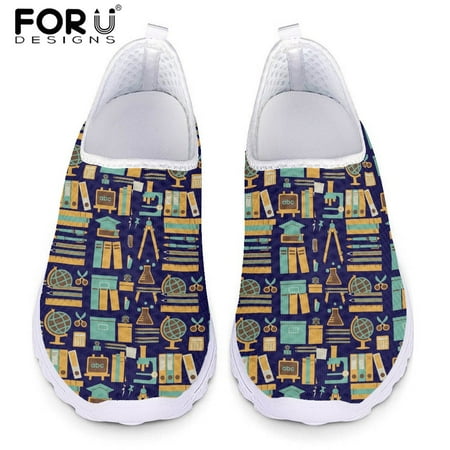 

FORUDESIGNS Women Flats Shoes Teacher Pattern Gift for Teacher Breathable Lightweight Ladies Summer Outdoor Sneakers Casual Shoe