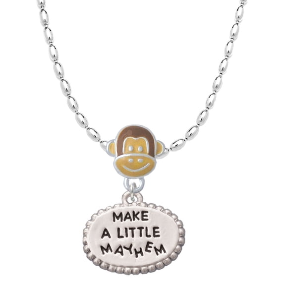 Delight Jewelry Silvertone Make a Little Mayhem Oval Mia Monkey Charm Necklace