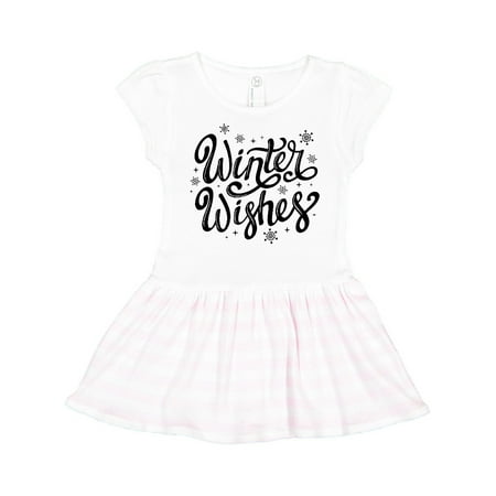 

Inktastic Winter Wishes Hand Lettering in Black with Snowflakes Gift Toddler Girl Dress