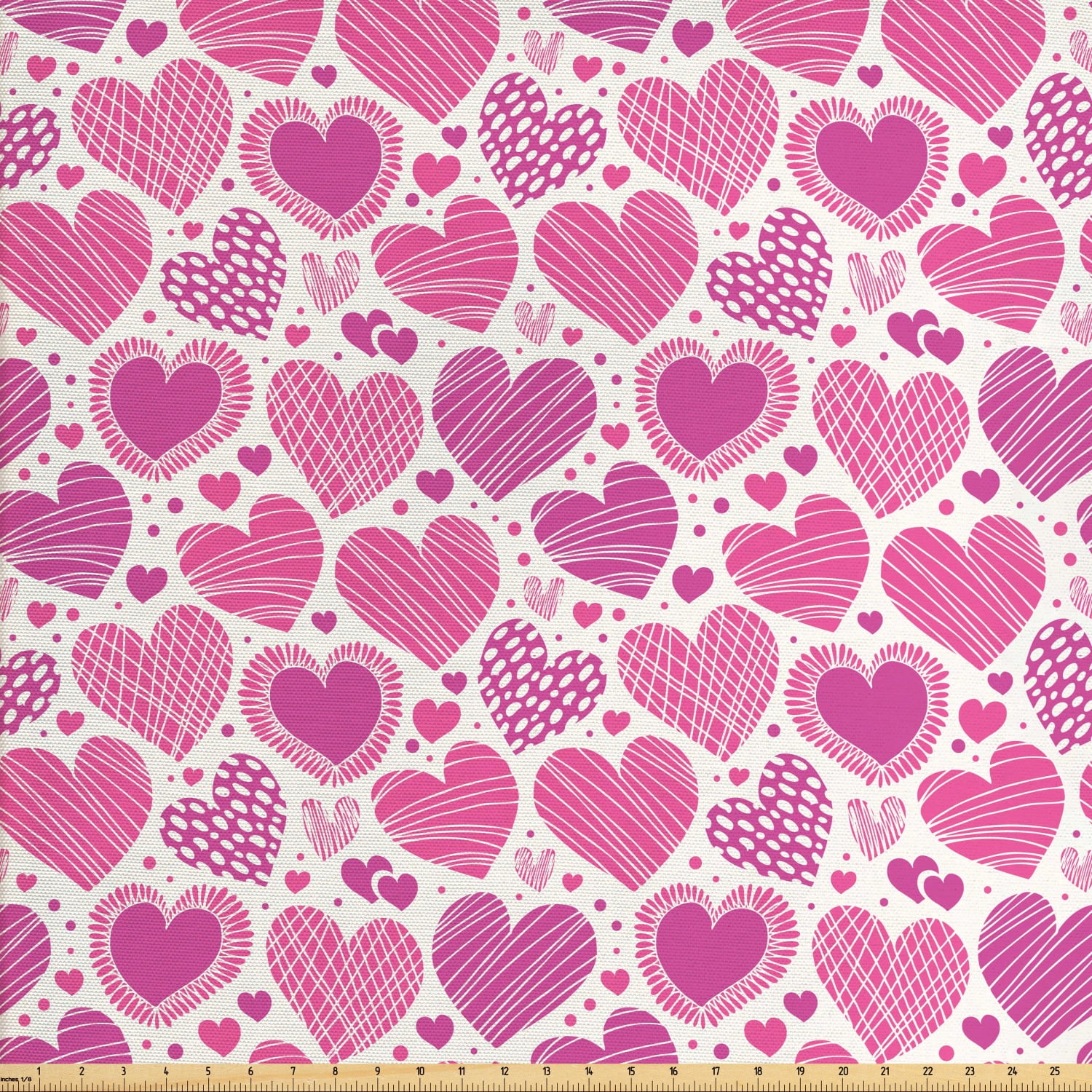 Valentines Fabric by The Yard, Romantic Heart Shapes with Many