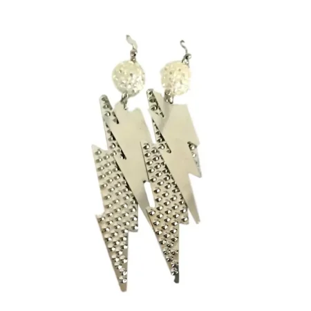 Dangle Earrings Lightning Bolts with Ivory Color Sparkle Plastic Ball