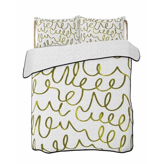 Artistic Scribbles Quilts Bedding Set Twin Size Abstract Minimalist Green Continuous Loops Lightweight Quilted Bedspread 3 Piece Bed Quilt with 2 Pillow Shams All Season for Bedroom 68" x 86"
