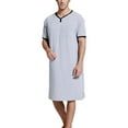 thumbnail image 4 of One opening Men Short Sleeve Cotton Robes Vintage Pajamas O Neck Pockets Solid Color Nightgown Kaftan Mens Bathrobes Homewear, 4 of 5