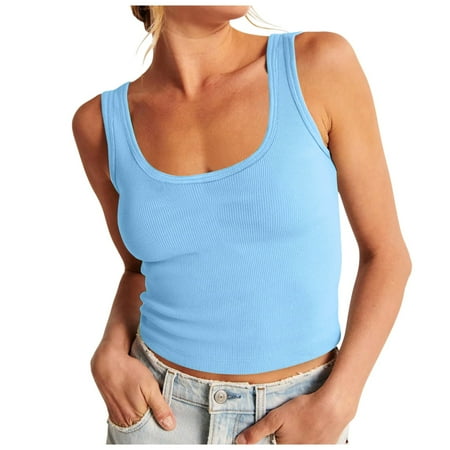 LARUYEKO Women s Neck Sleeveless Knit Ribbed Fitted Casual Crop Tank Top Women s Top Tops 2x Womens Camisoles with Shelf Bra Pack Camisole Women Silk Lace Top Crop Top plus Size 3x Tops for Woman