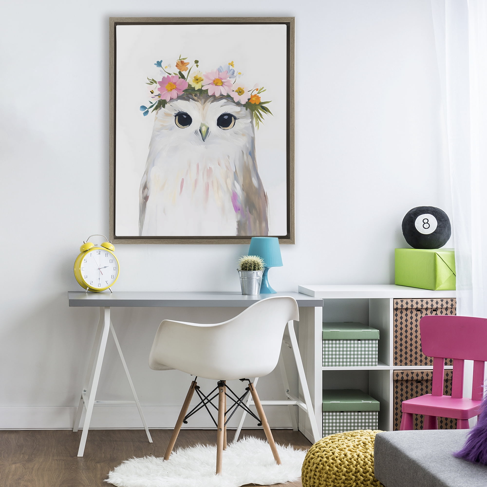 Stupell Industries Flower Crown Owl Brown Framed Floater Canvas Wall Art, design by The Prints Vibe