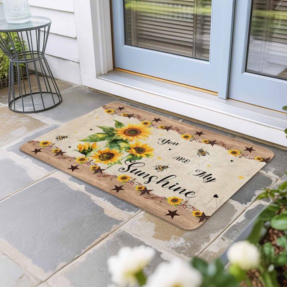 Sunflower Door Mat Indoor Outdoor,Botanical Summer Farmhouse Country Texas Star Non Slip Welcome Mat with Rubber Backing,Absorbent Front Door Mats Entryway Rug for Home Patio Entrance 20"x31.5"