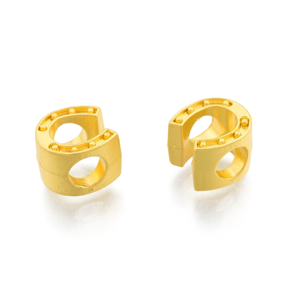 Alloy Beads Frame Large Hole Beads Horseshoe Matte golden color 10x9.5x7.5mm Hole: 4.5mm