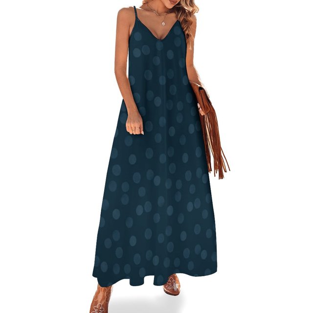 Vestido sin mangas de lunares azul oscuro vestidos de fiesta para mujer conjuntos elegantes para mujer moda mujer