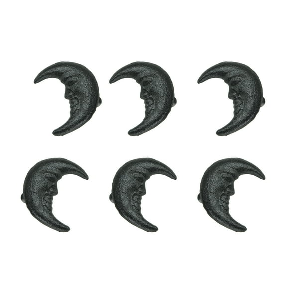Zeckos Black Cast Iron Crescent Moon Face Cabinet Drawer Pull Set of 6