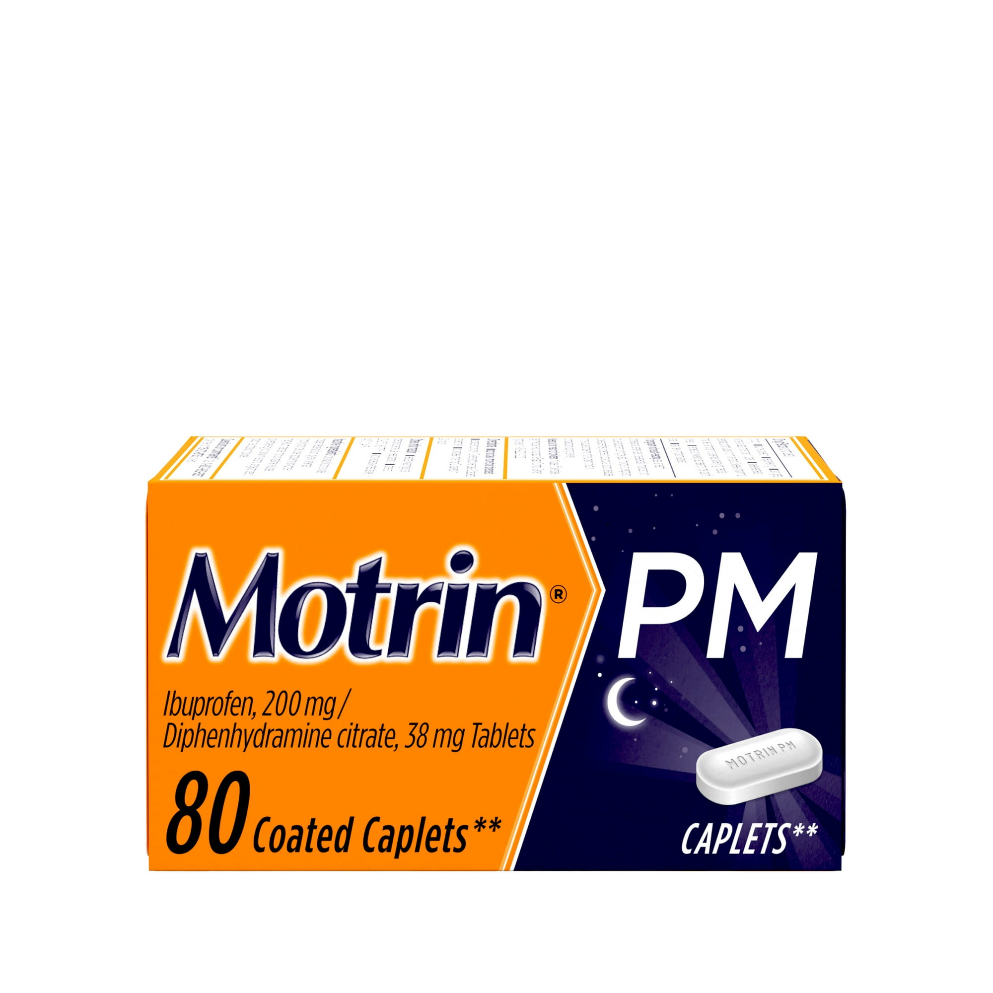 Motrin PM Caplets, 200 mg Ibuprofen & 38 mg Sleep Aid, Bulk, 80 Count
