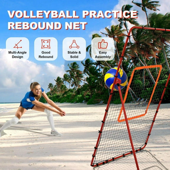 WAASOSCON 7x4ft/2.1x1.2m Volleyball Rebound Net, Volleyball Training Net with 5 Adjustable Rebound Angles, for Volleyball Training at Home, Red
