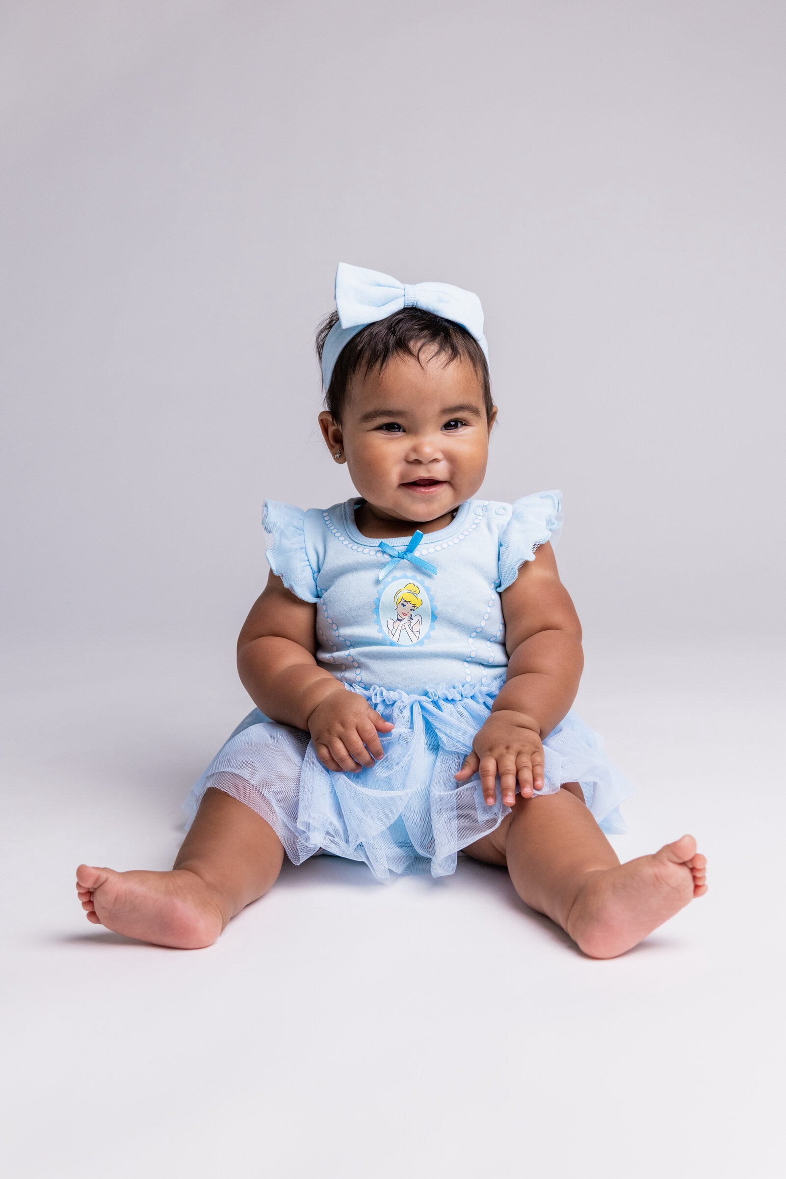 Disney Princess Cinderella Cosplay Bodysuit With Skirt Overlay & Headband Outfit Set Newborn to Infant