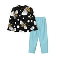 thumbnail image 2 of Kll Honey Bees At Night Print Women'S Long Sleeve Pajamas With Pants Sleepwear Loungewear 2 Set-Large, 2 of 9
