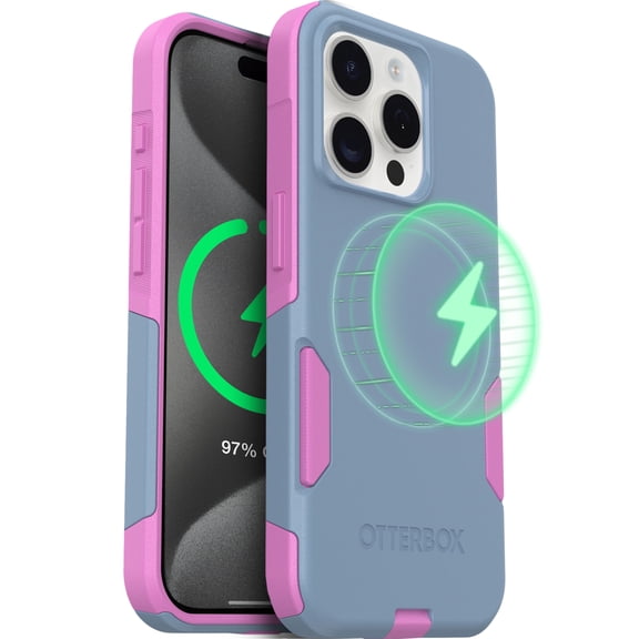 OtterBox Commuter MagSafe Case for iPhone 15 Pro Max – Blue/Pink – Slim, Shockproof, Dual Layer Drop Protection