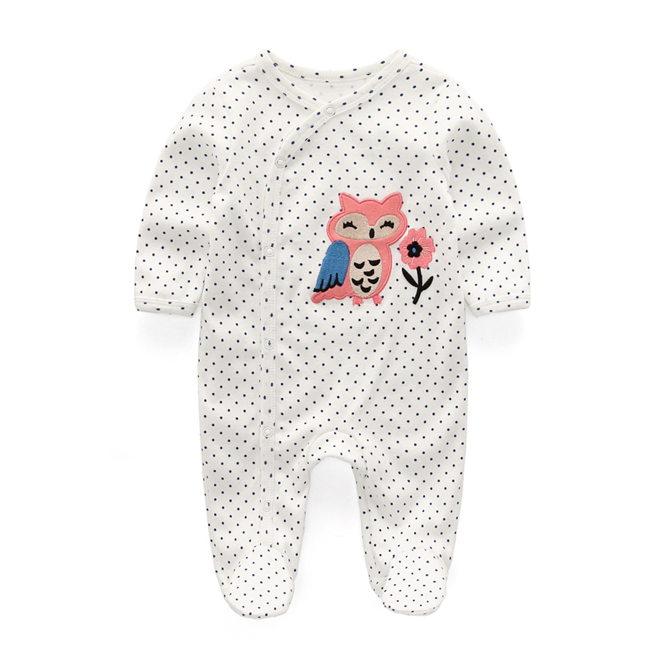 Zavbaby Unisex Newborn 3 Pieces Sleep´N Play Footed Pajamas Cotton Cartoon Rompers Infants Outfit ，Size:0-12Months