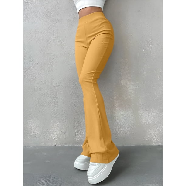 Women's Sexy Slim Pants Ribbed Solid Color Pants High Waisted Flared Pants Showing Longer Legs All-match Sports Long Pants