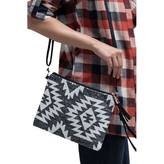 PacificPlex Womens Western Southwestern Print Crossbody Clutch Bag, Black