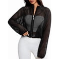 thumbnail image 2 of Women'S Mesh Sheer Zip Up Jacket Mock Neck Light-Weight Athletic Outerwear with Pockets Black S, 2 of 10