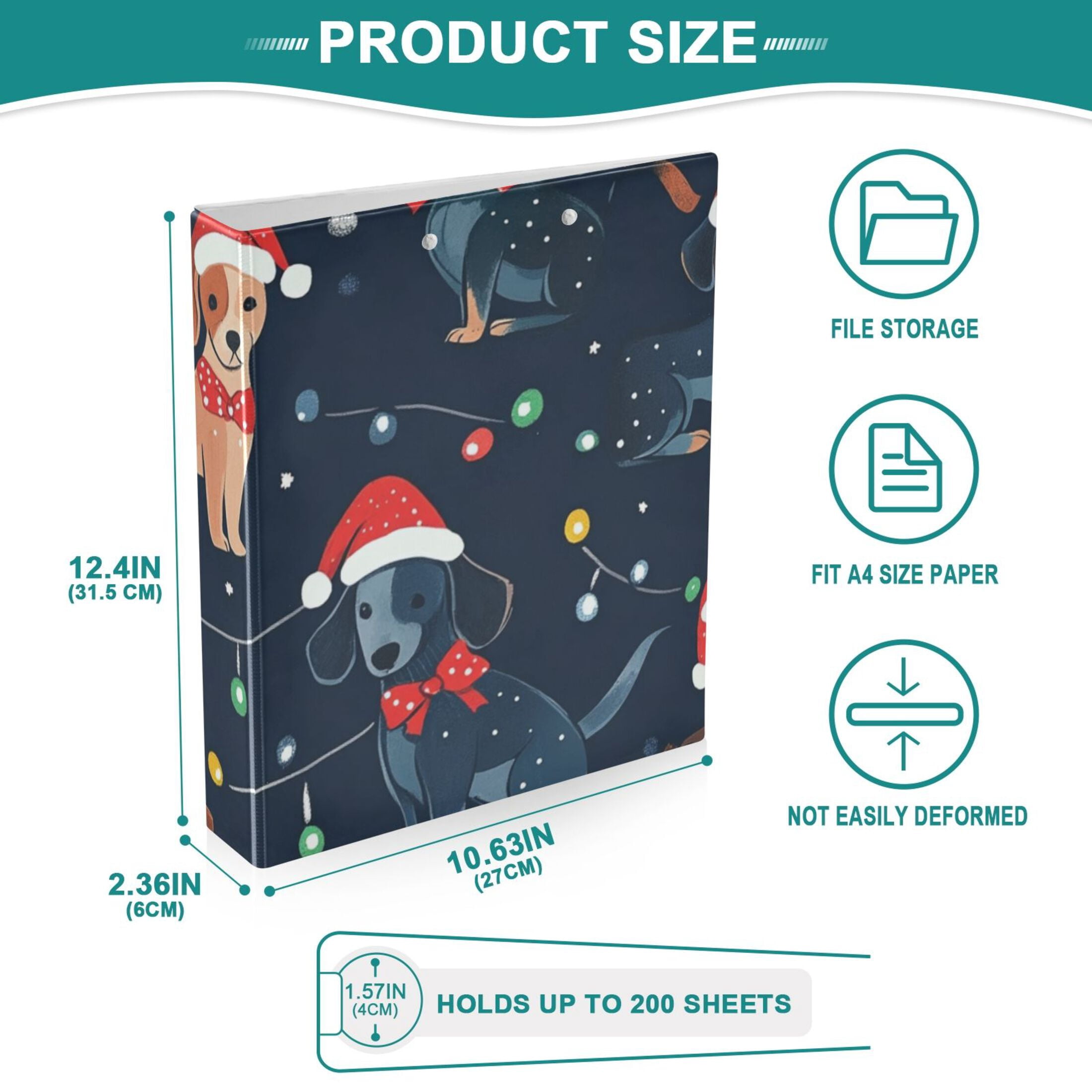 Christmas Dogs Light 3 Ring Binders 1.5 inch Hardcover File Folders with Interior Pockets A4 Size Organizer for School Office Hospital Set of 2