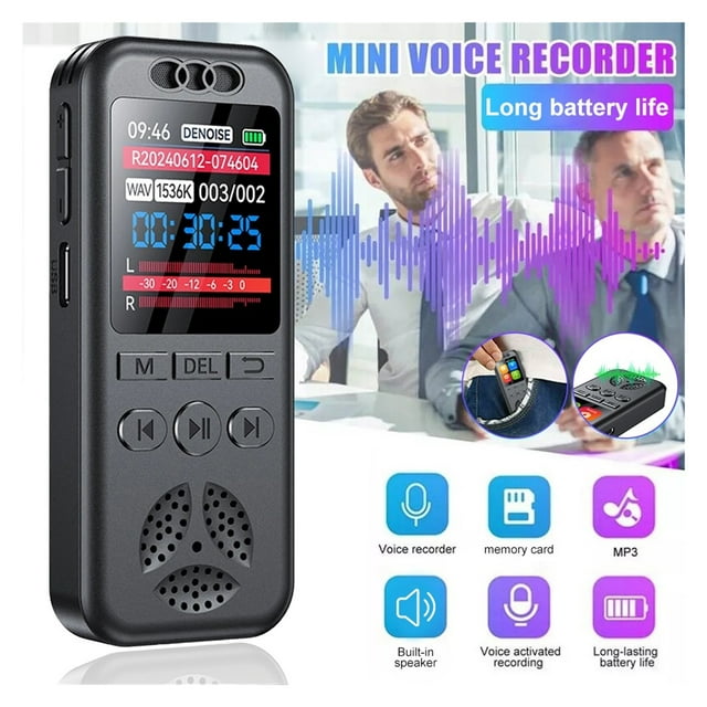 Enregistreur Vocal Numérique Activé par la Voix Réduction de Bruit avec Lecteur de Musique MP3 Son WAV, Multi-Fonction