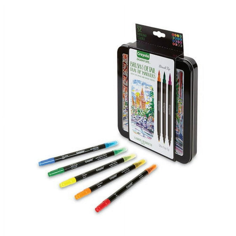 Brush and Detail Dual Ended Markers, Extra-Fine Brush/Bullet Tips, Assorted Colors, 16/Set Brush and Detail Dual Ended Markers, Extra-Fine Brush/Bullet Tips, Assorted Colors, 16/Set
