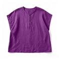 thumbnail image 6 of Lopecy-Sta Women’s Top Round Neck Partial Placket Linen Blend Cap Sleeve Loose Oversized Blouse Lightweight Breathable Crinkle Fabric Casual Shirt, 6 of 6