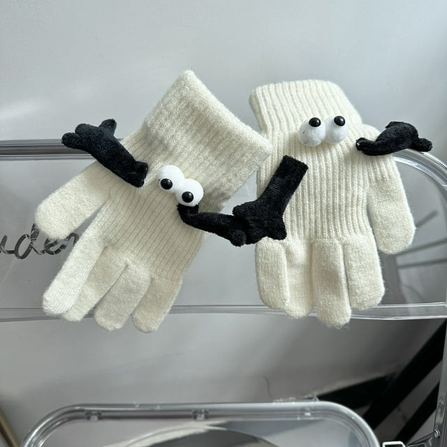 Guantes magnéticos para dedos - Calentadores de manos interactivos para adultos - Guantes de invierno de lana de punto suave - Guantes térmicos unisex para parejas