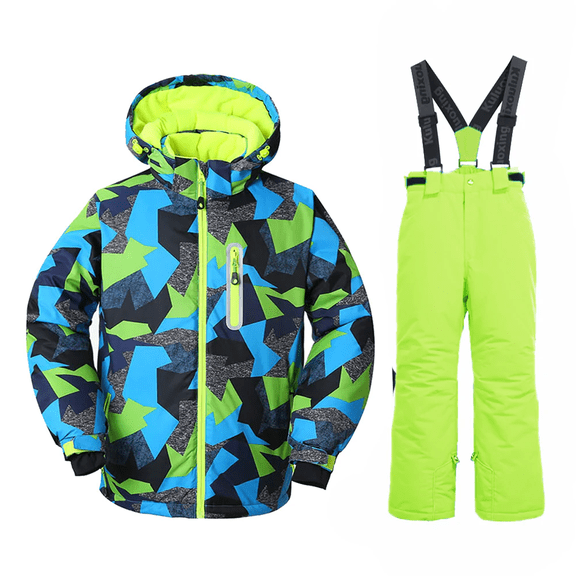 YEEFINE Boy's Snow Jacket Pants Suits, Winter Hooded Insulated Ski Suit Windproof Waterproof Outdoor Green US10
