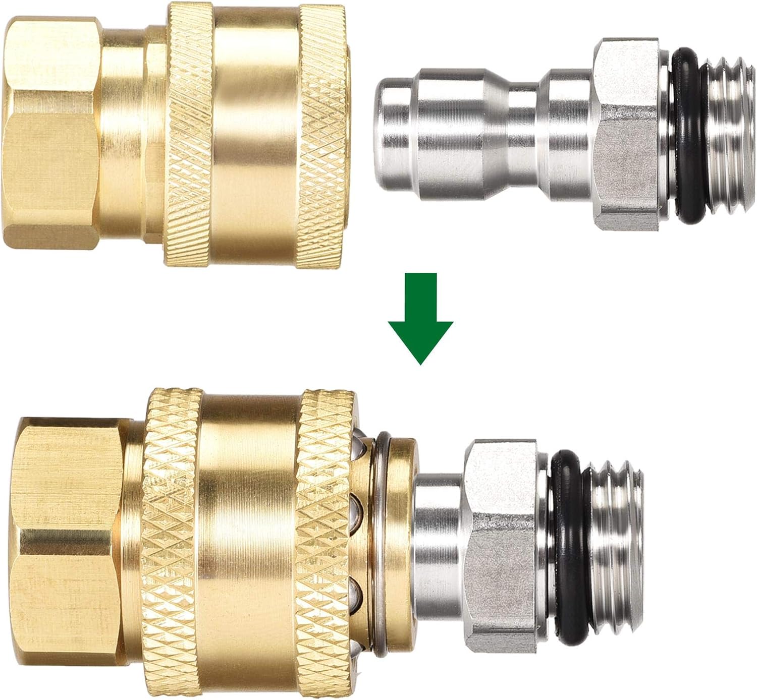 HRTGFD-Garden Hose Brass Quick Connect Set M14x1.5 Male & Female Thread Stainless Steel Fittings Water Hose Connectors Pressure Washer Adapter, 2 Sets