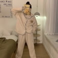 thumbnail image 2 of Pijama grueso con forro polar cálido de invierno para mujer, lindo cárdigan con solapa interior, ropa para el hogar, 2 of 5