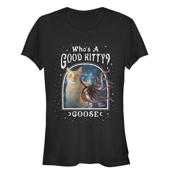 Junior's Marvel Captain Marvel Good Goose Cat Graphic Tee Black Small