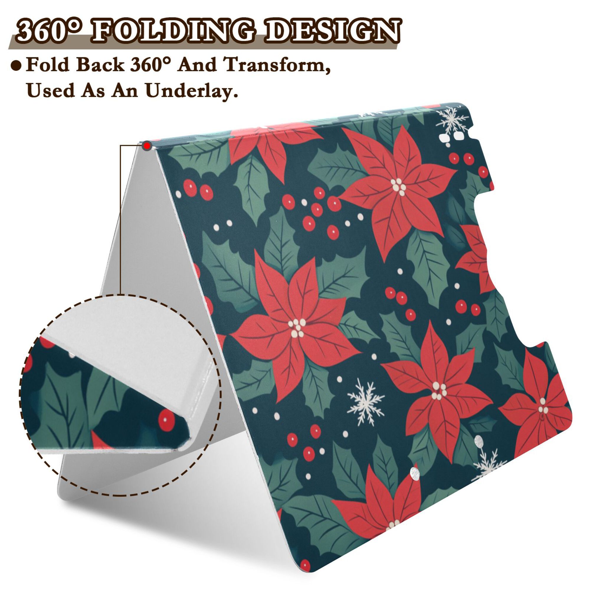 FORMRS A4 Clipboard Folder with Pen Holder Horizontal Foldable School Office Binder, Red Christmas Leaves