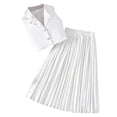 thumbnail image 2 of Girls Summer 2 Piece Outfits Elegant Lapel Button Shirts and Pleated Midi Skirt Matching Sets White 4-5 Years, 2 of 7