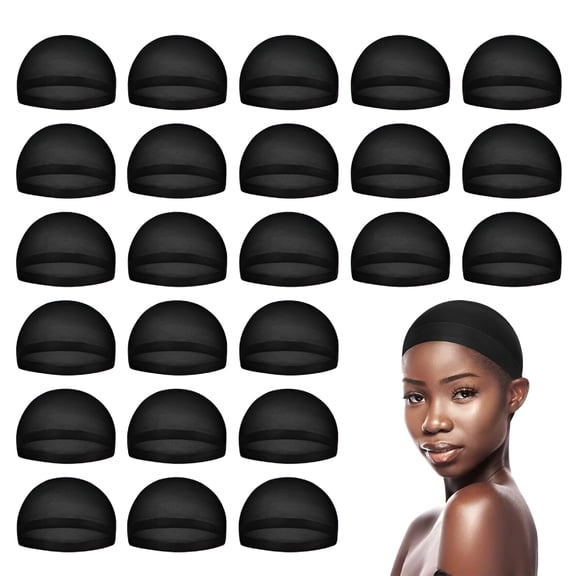 TELOLY Black Stocking Wig Caps for Women, Stocking Caps for Wigs, 24 Pack