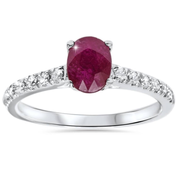 Pompeii 7/8ct Oval Ruby & Diamond Ring 14K White Gold (G/H,I1)