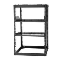KFFKFF 16U Open Frame Network Rack, 23-inch Depth, Wall-Mountable or Floor-Standing Server Rack, Durable 4-Post Design with Vented Shelves & Mounting Accessories, Compatible with Various IT
