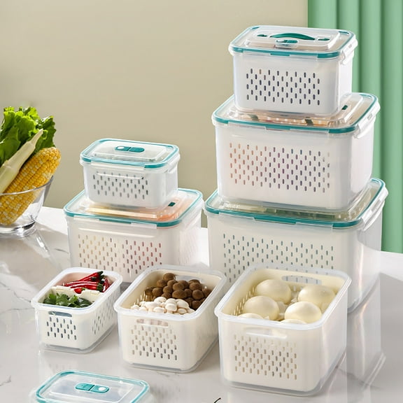 3-in-1 Refrigerator Food Storage Container with Detachable Spoon | Leak-Proof BPA-Free Plastic Fresh Keeping Box for Fruits Vegetables Meat | Microwave & Dishwasher Safe Kitchen Organization