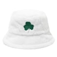 thumbnail image 3 of DJN New St. Patrick's Day Clover Print Plush Fisherman Hat Shamrock Fleece Beanie Fashion Soft Winter Hat White One Size, 3 of 9