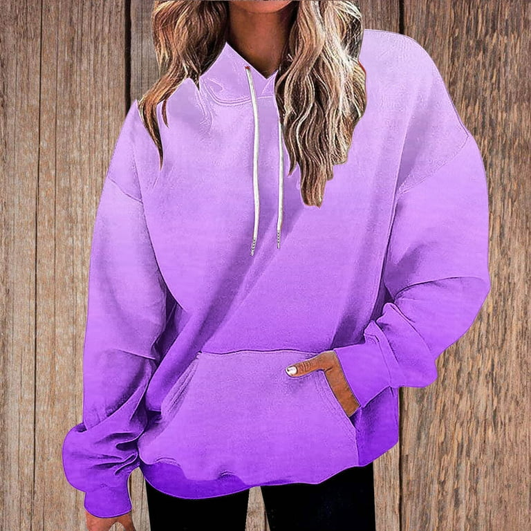 Trendy Hoodies Gradient Oversized Sweatshirt with Pocket Womens Drawstring Plus Size Casual Hooded Pullover Top XL Purple 01