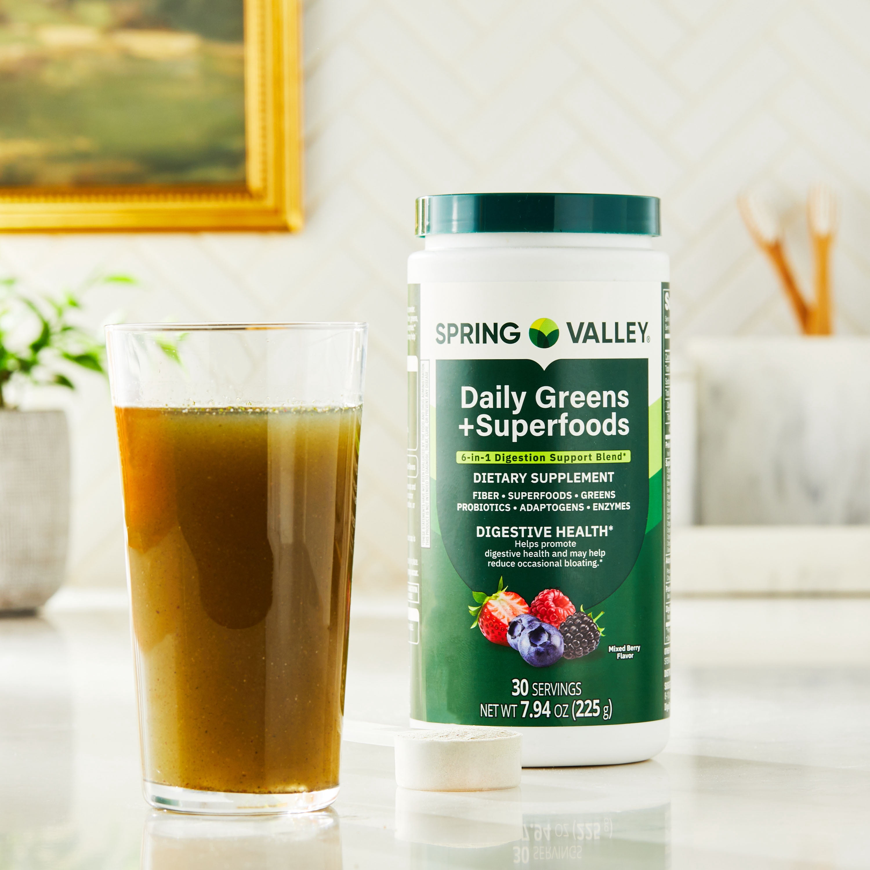 Spring Valley Daily Greens + Super Foods Digestive Health Dietary Supplement, Mixed Berry Flavor, 30 Servings, 7.94 oz