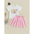 thumbnail image 2 of Musuos Little Girls Summer Skirt Outfits 1-6 Years Letter Embroidery Short Sleeve Round Neck T-shirt with Tulle Mini A-Line Skirt Set, 2 of 8