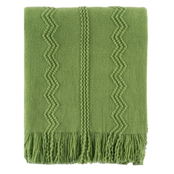 Green Throw Blankets,Lightweight Textured Knit Blanket with Tassels,Spring Throws,50"x60"
