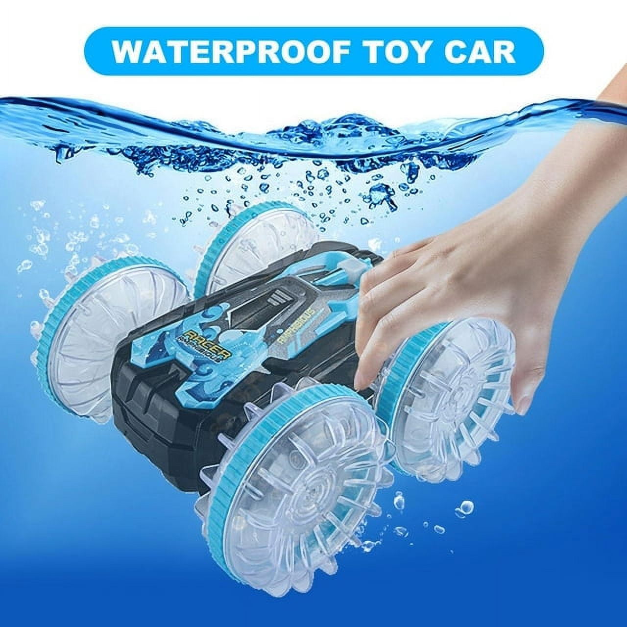 Amphibious Remote Control Cars Toys, Amphibious Waterproof 4WD RC Stunt Car Toys for Kids, 2.4 GHz 360° Rotating RC Drift Cars with LED Light, Toy Cars Gifts for 3-12 Year Old Boys Girls,Blue