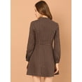 thumbnail image 5 of Unique Bargains Women's Check Ruffle Neck Button Down Long Sleeve A-Line Dresses L Brown, 5 of 7